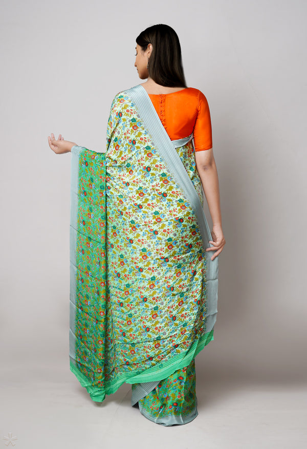 Green Pure  Block Printed Crepe Silk Saree-UNM73450