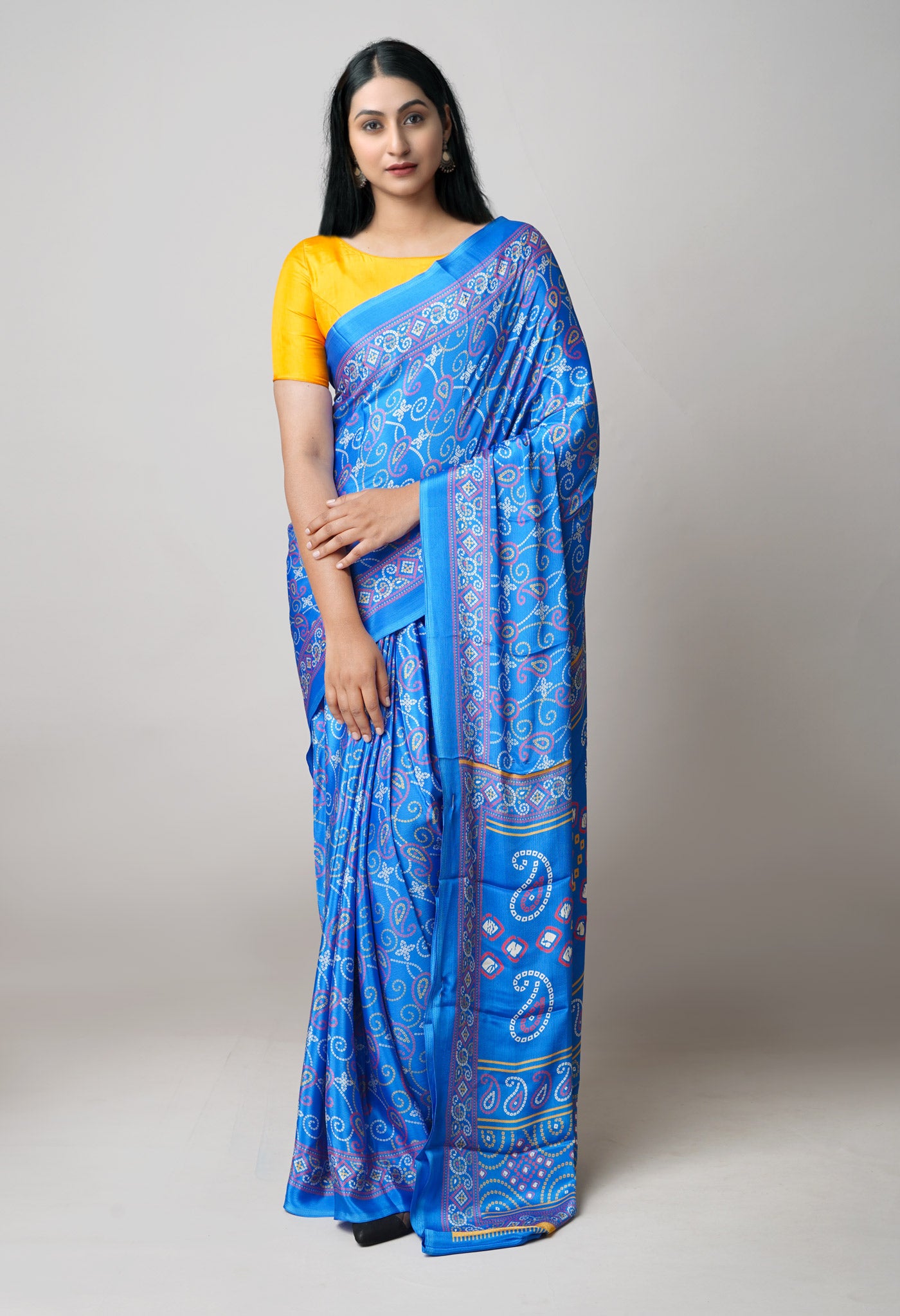 Blue Pure Bandhani Printed Soft Silk Saree