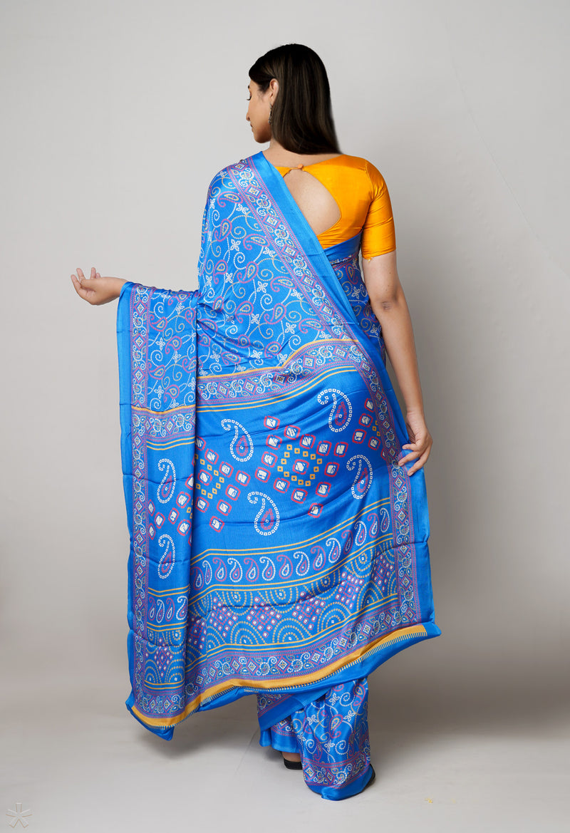 Blue Pure  Bandhani Printed Soft Silk Saree-UNM73452