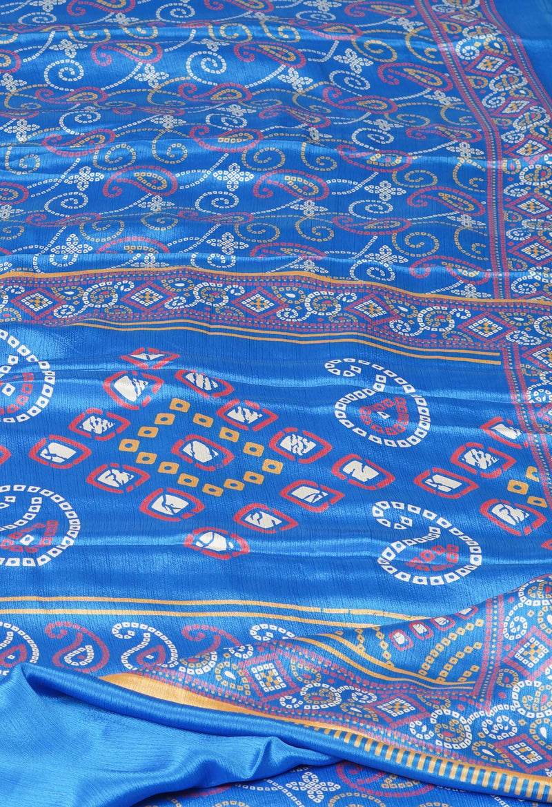 Blue Pure  Bandhani Printed Soft Silk Saree-UNM73452