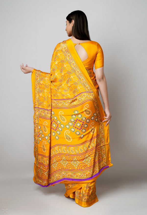Yellow Pure  Bandhani Printed Soft Silk Saree-UNM73453