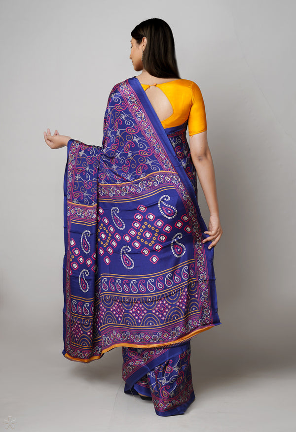 Navy Blue Pure  Bandhani Printed Soft Silk Saree-UNM73454