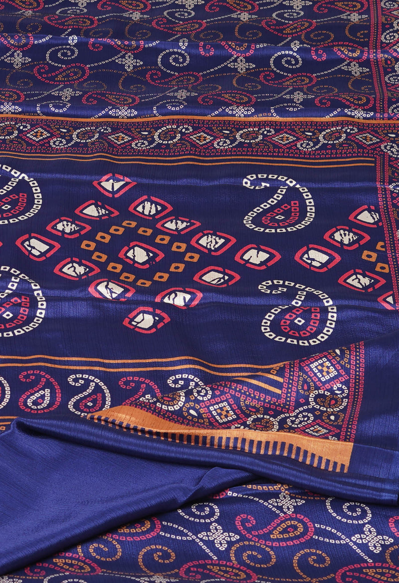 Navy Blue Pure  Bandhani Printed Soft Silk Saree-UNM73454