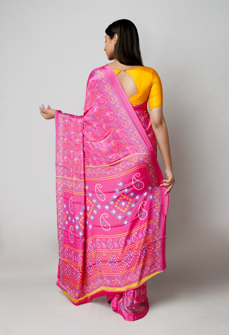 Pink Pure  Bandhani Printed Soft Silk Saree-UNM73456