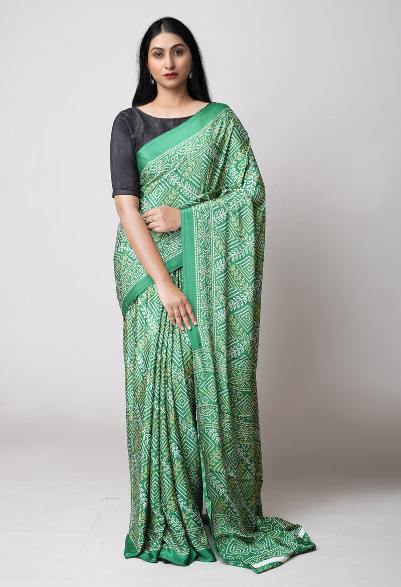 Green Pure  Bandhani Printed Soft Silk Saree-UNM73457