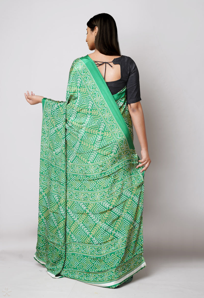 Green Pure  Bandhani Printed Soft Silk Saree-UNM73457