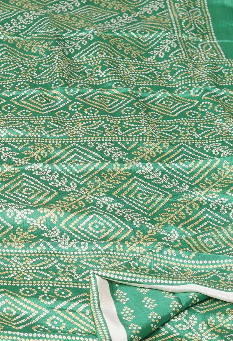 Green Pure  Bandhani Printed Soft Silk Saree-UNM73457