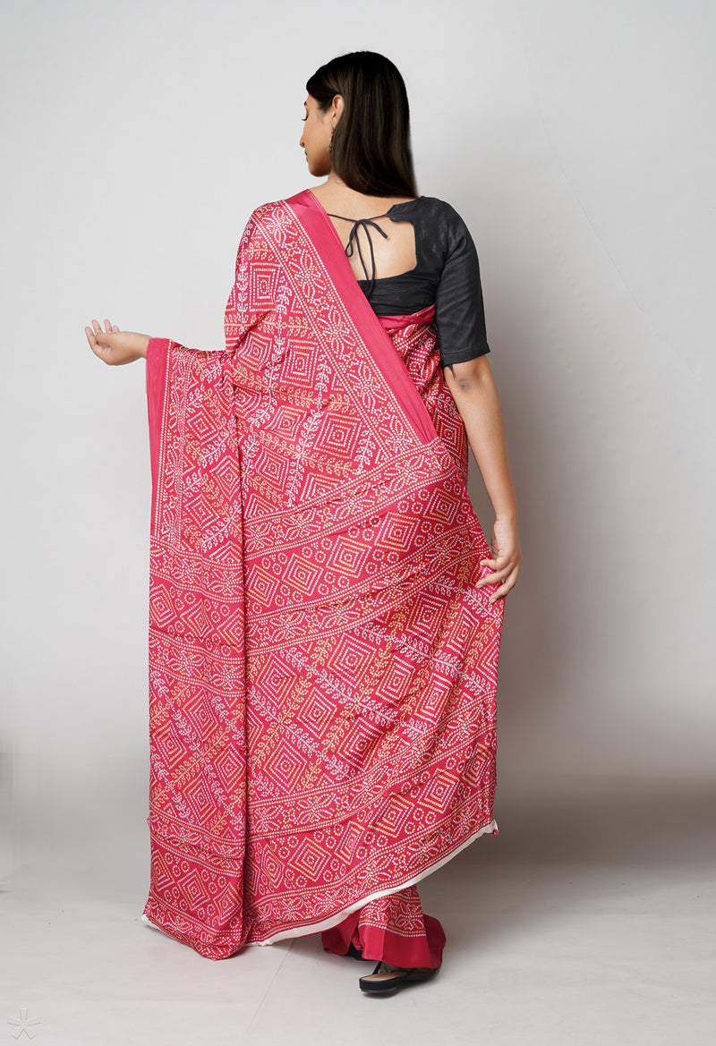 Red Pure  Bandhani Printed Soft Silk Saree-UNM73458