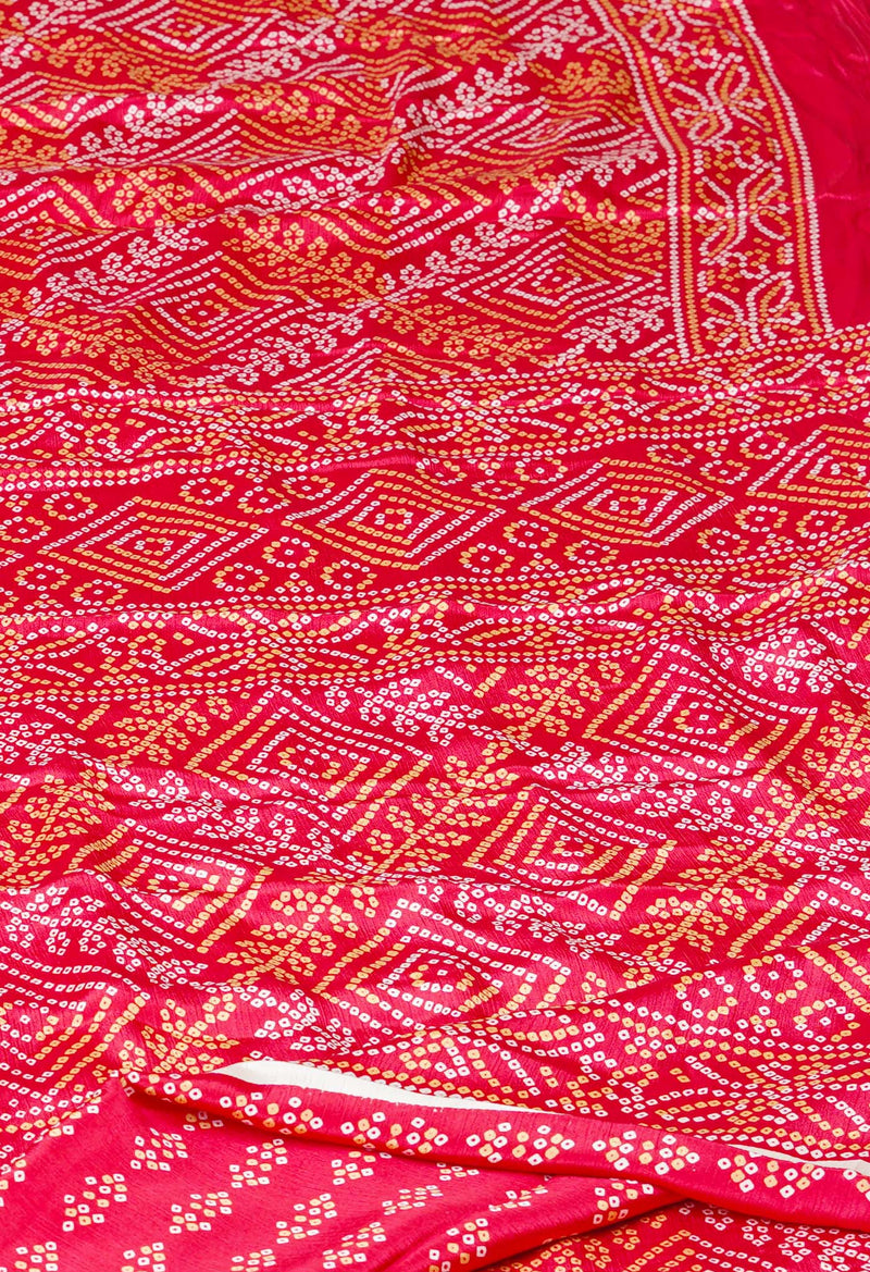 Red Pure  Bandhani Printed Soft Silk Saree-UNM73458