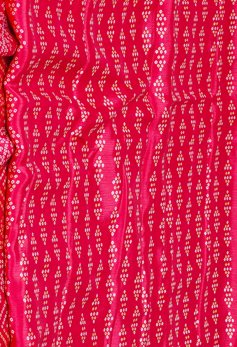 Red Pure  Bandhani Printed Soft Silk Saree-UNM73458