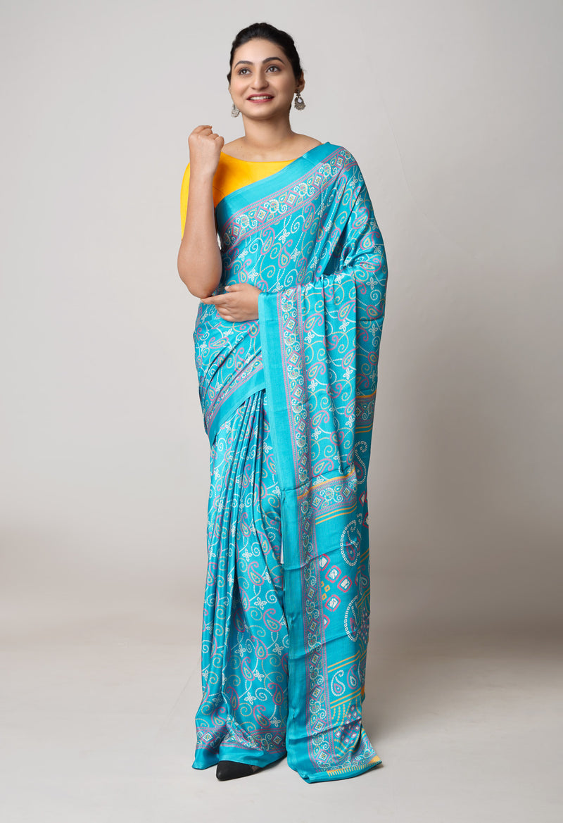 Peacock Blue Pure  Bandhani Printed Soft Silk Saree-UNM73459
