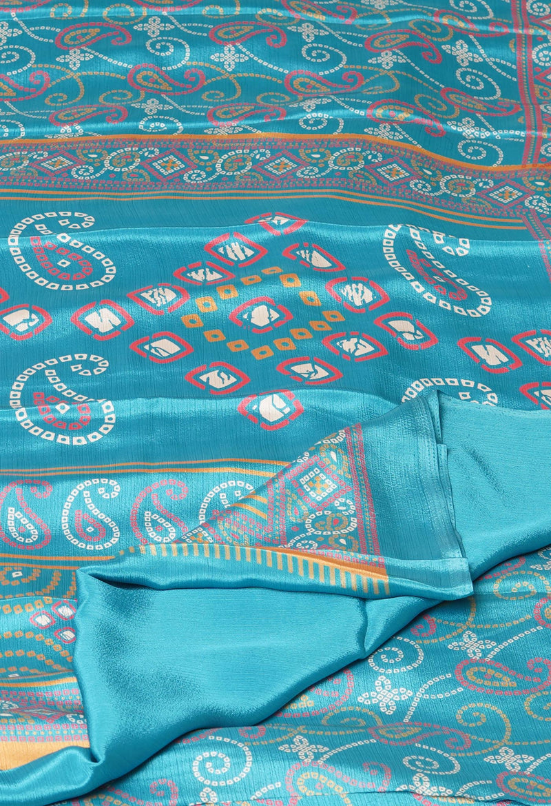 Peacock Blue Pure  Bandhani Printed Soft Silk Saree-UNM73459