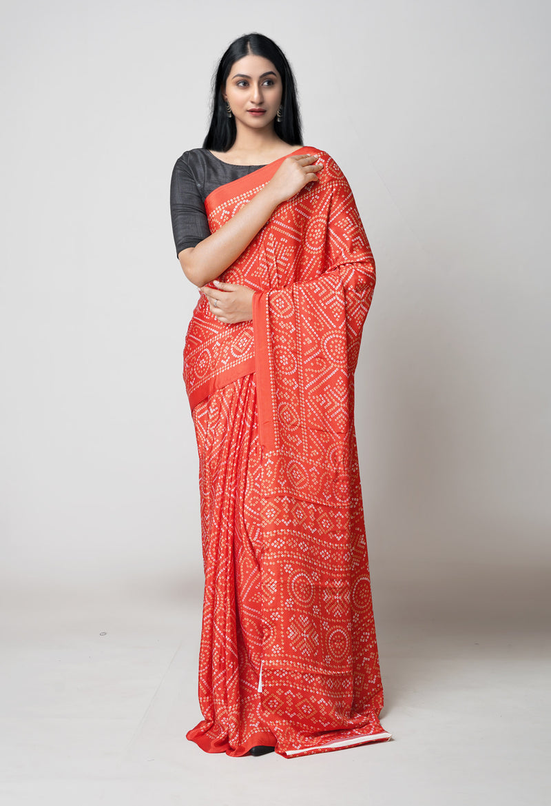 Red Pure  Bandhani Printed Soft Silk Saree-UNM73460