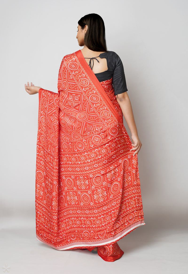 Red Pure  Bandhani Printed Soft Silk Saree-UNM73460