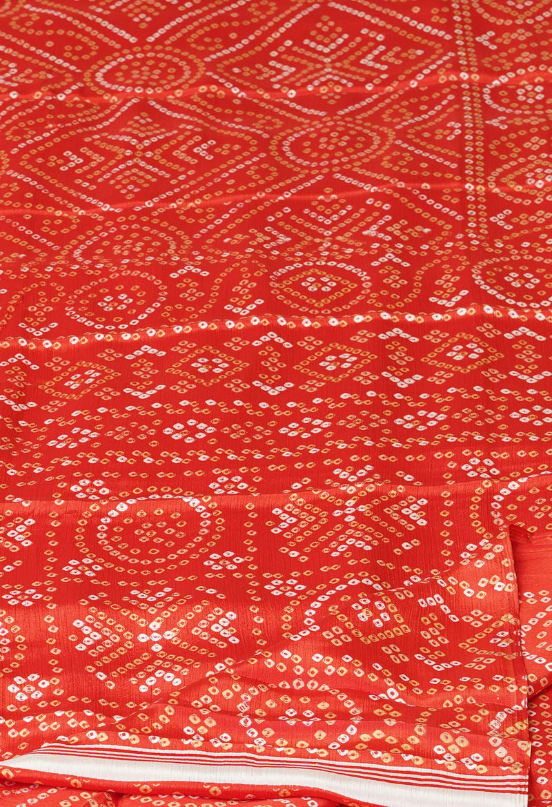 Red Pure  Bandhani Printed Soft Silk Saree-UNM73460
