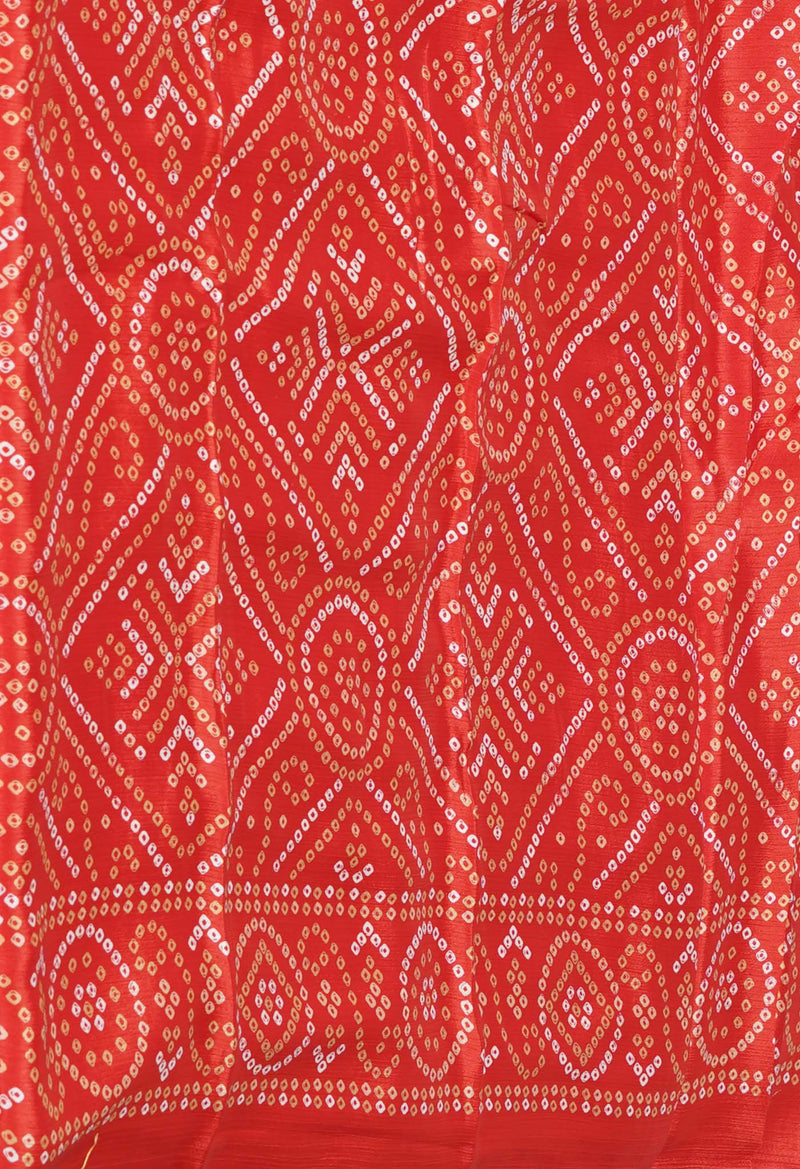 Red Pure  Bandhani Printed Soft Silk Saree-UNM73460