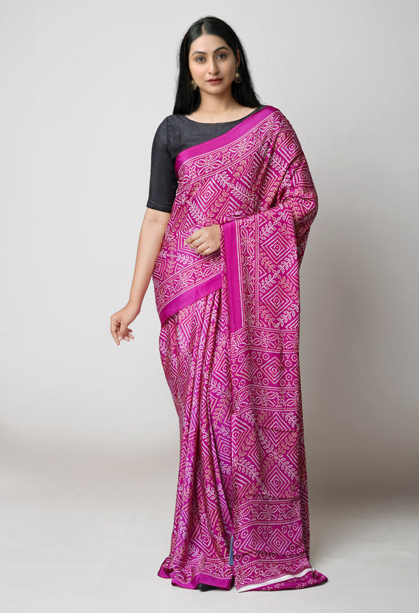 Dark Purple Pure  Bandhani Printed Soft Silk Saree-UNM73461