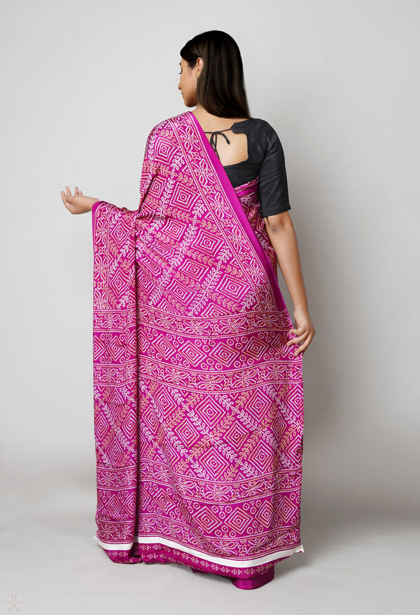Dark Purple Pure  Bandhani Printed Soft Silk Saree-UNM73461