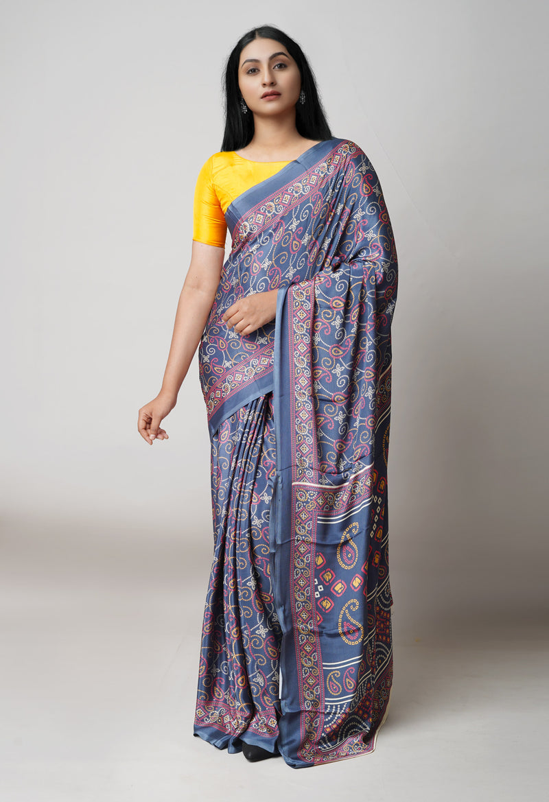 Grey Pure  Bandhani Printed Soft Silk Saree-UNM73462