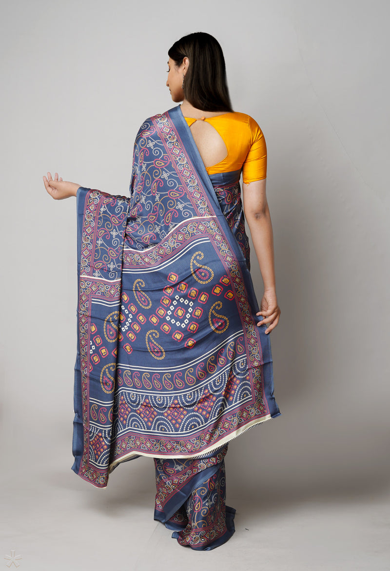 Grey Pure  Bandhani Printed Soft Silk Saree-UNM73462