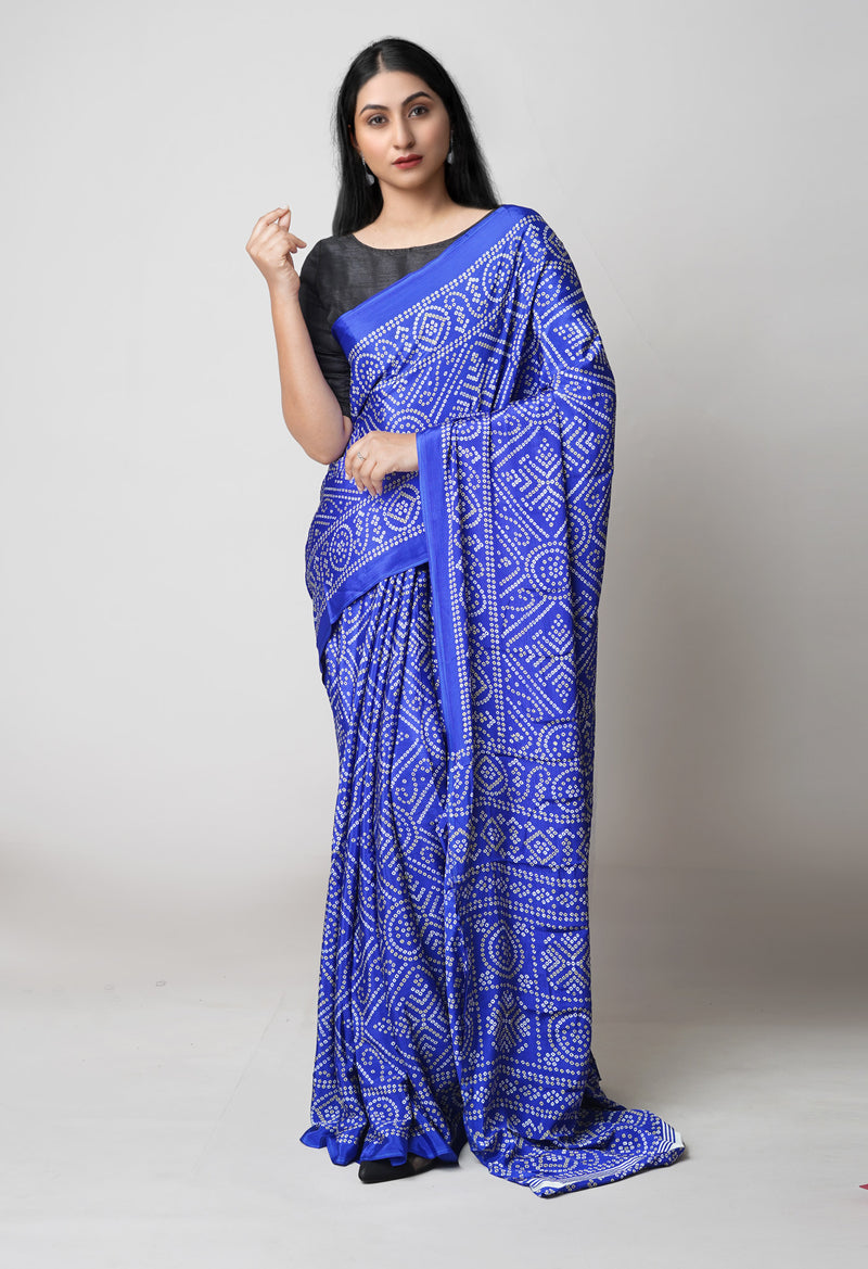 Dark Blue Pure  Bandhani Printed Soft Silk Saree-UNM73463