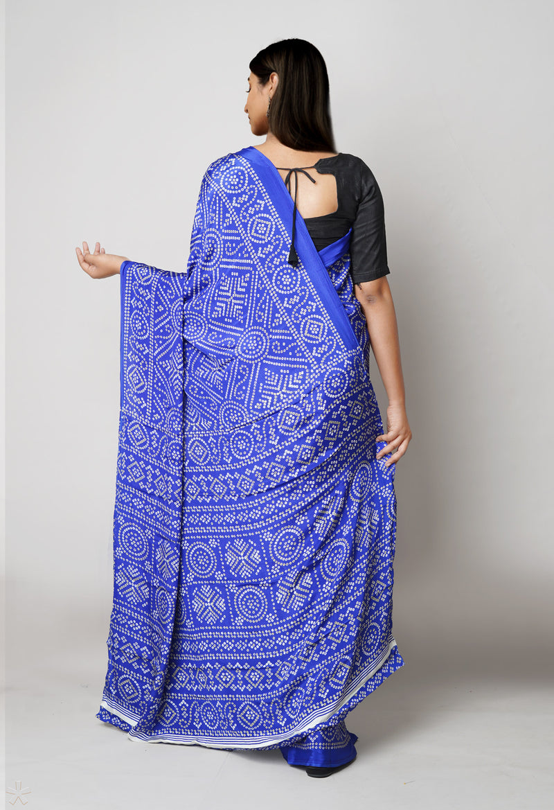 Dark Blue Pure  Bandhani Printed Soft Silk Saree-UNM73463