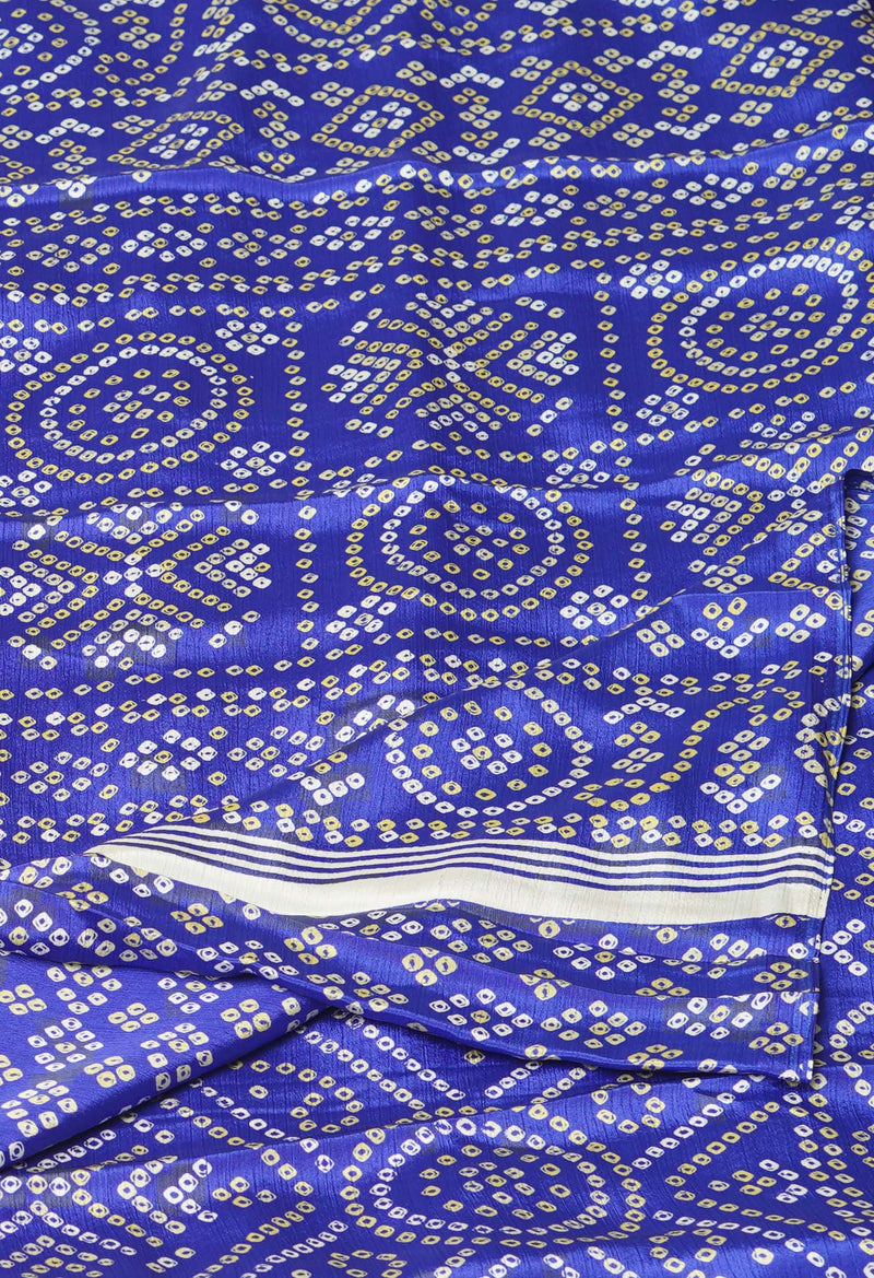 Dark Blue Pure  Bandhani Printed Soft Silk Saree-UNM73463