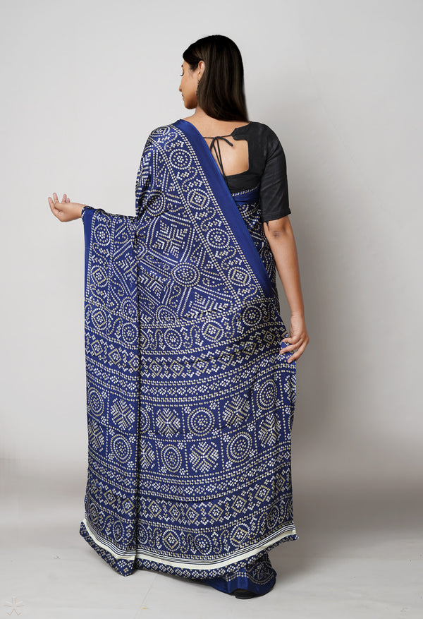 Navy Blue Pure  Bandhani Printed Soft Silk Saree-UNM73464