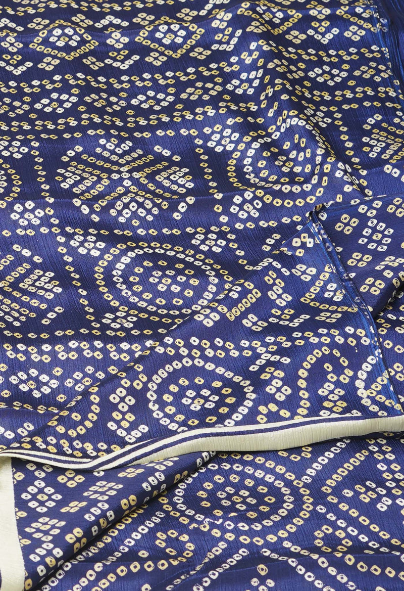 Navy Blue Pure  Bandhani Printed Soft Silk Saree-UNM73464