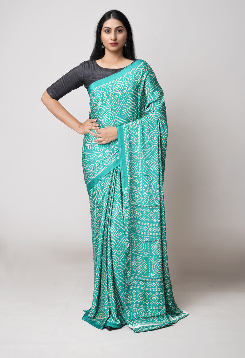 Green Pure  Bandhani Printed Soft Silk Saree-UNM73465