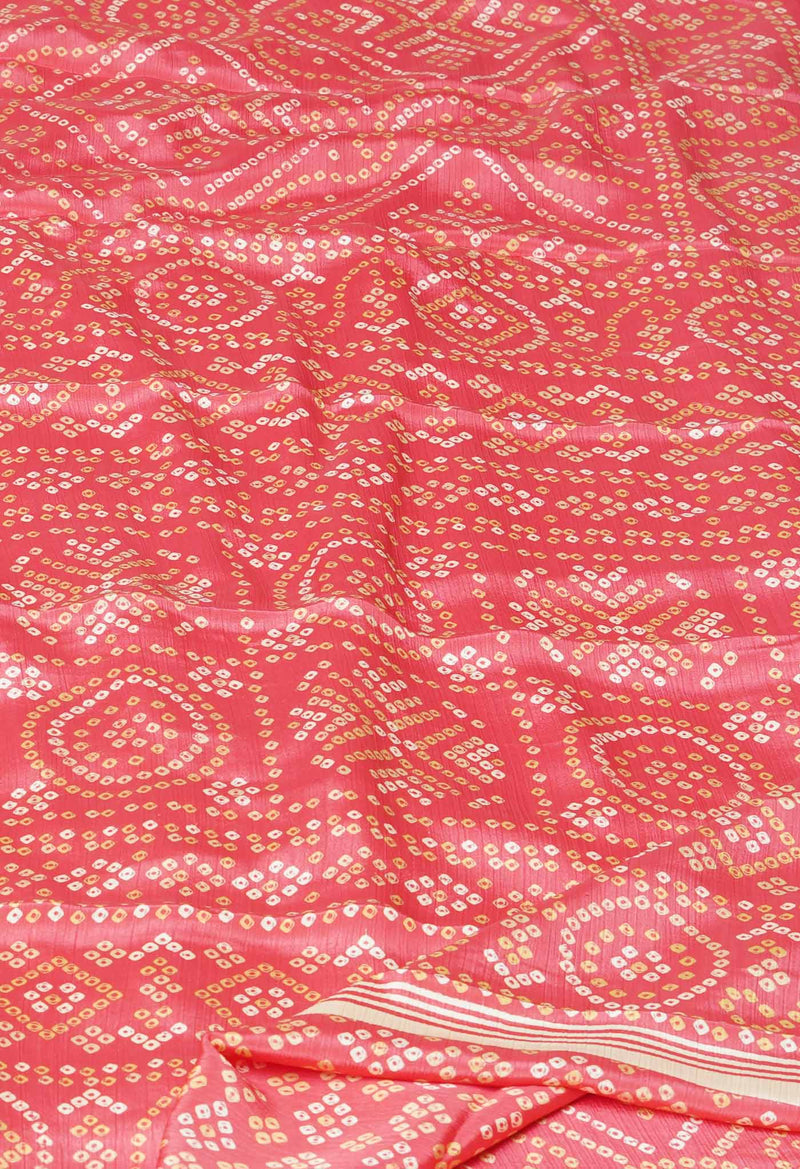 Peach Red Pure  Bandhani Printed Soft Silk Saree-UNM73466
