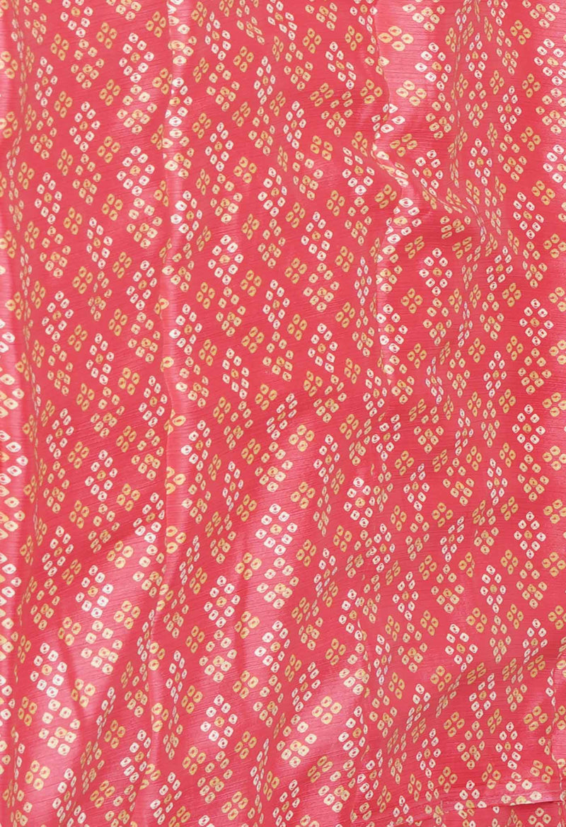 Peach Red Pure  Bandhani Printed Soft Silk Saree-UNM73466