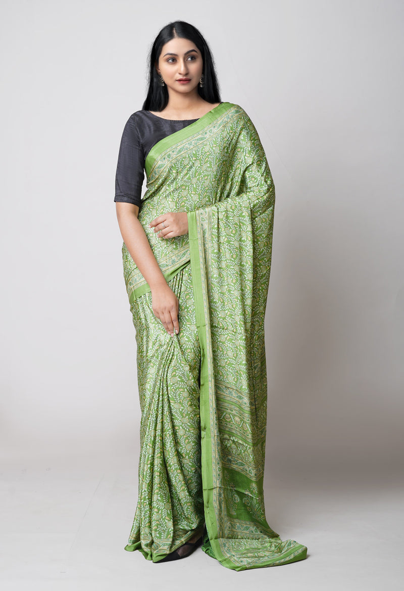 Green Pure  Block Printed Soft Silk Saree-UNM73467