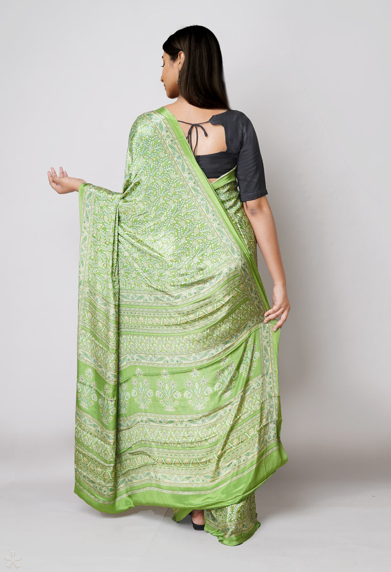 Green Pure  Block Printed Soft Silk Saree-UNM73467