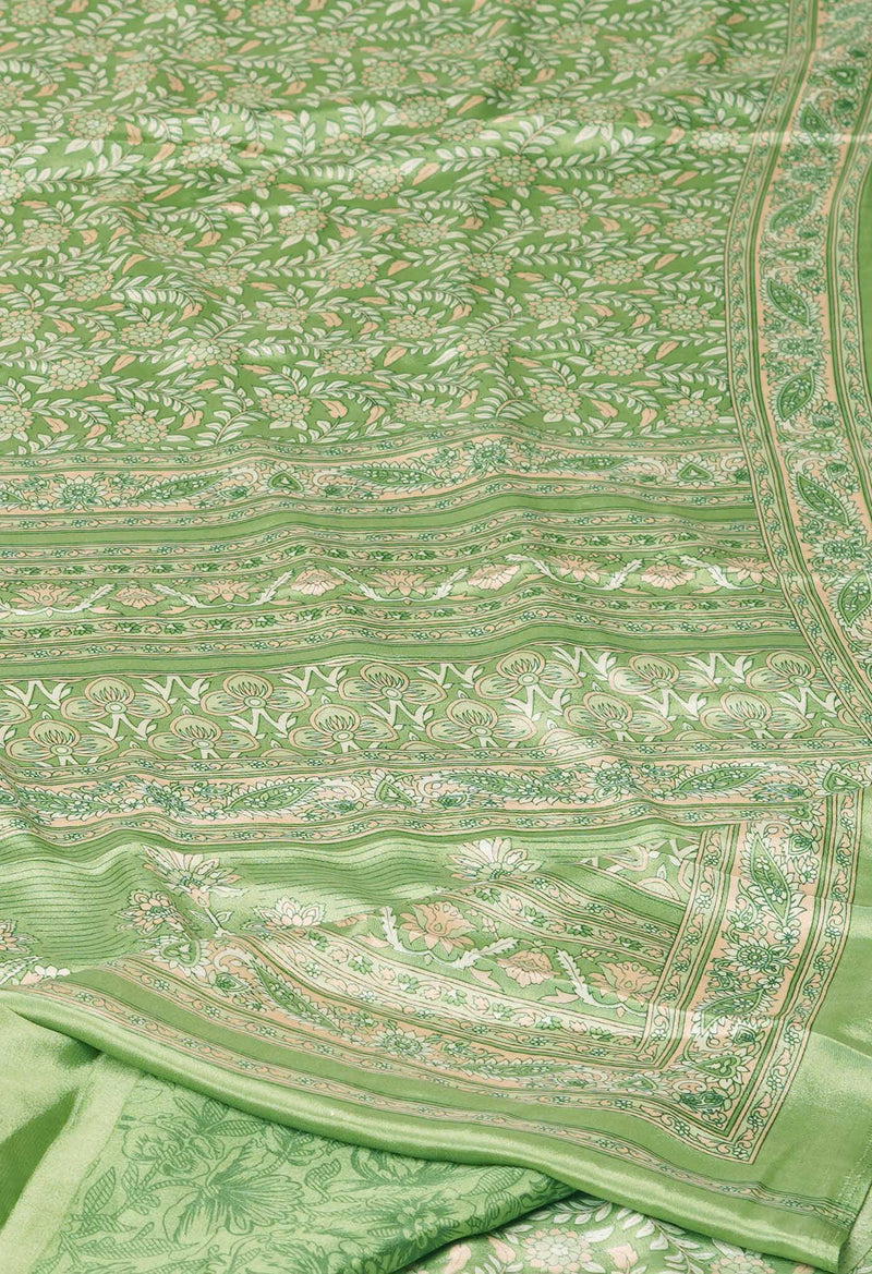 Green Pure  Block Printed Soft Silk Saree-UNM73467