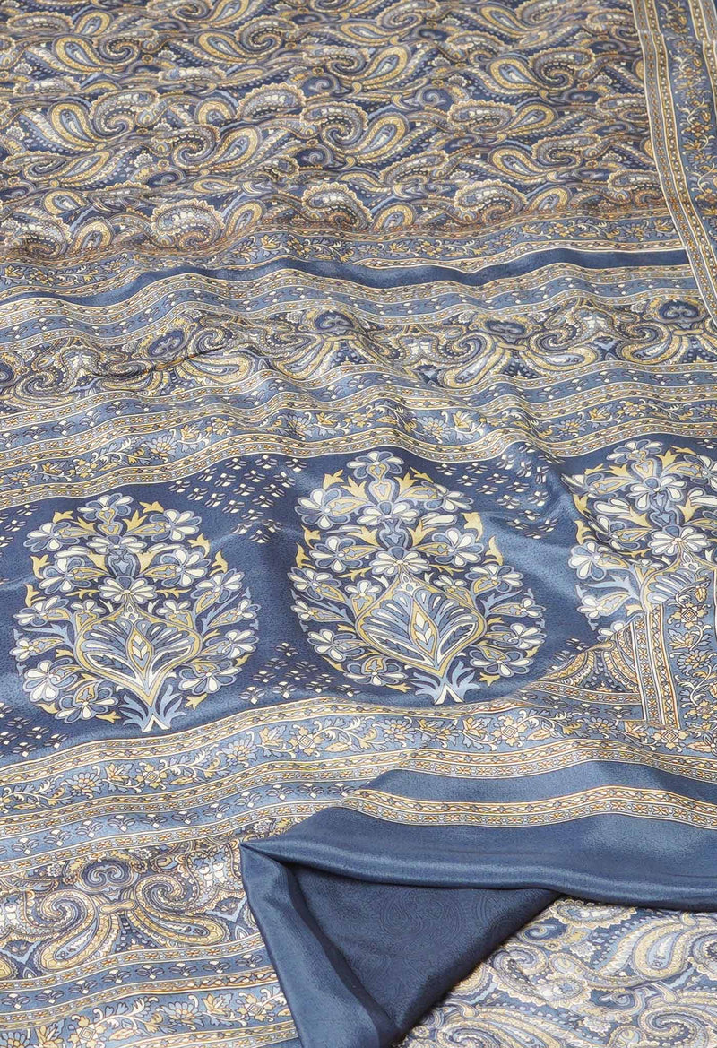 Grey Pure  Block Printed Soft Silk Saree-UNM73468