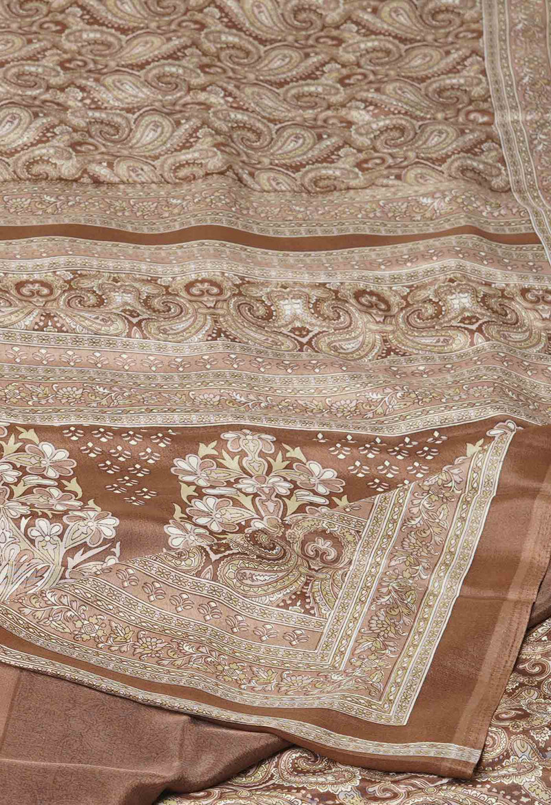 Brown Pure  Block Printed Soft Silk Saree-UNM73470