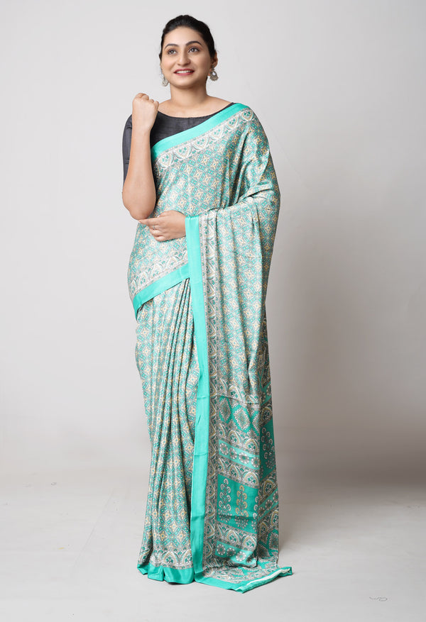 Green Pure  Block Printed Soft Silk Saree-UNM73471