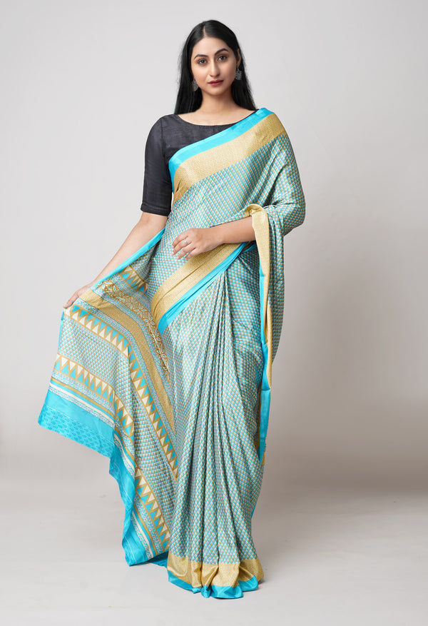 Blue Pure  Block Printed Soft Silk Saree-UNM73472