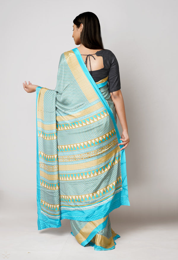 Blue Pure  Block Printed Soft Silk Saree-UNM73472