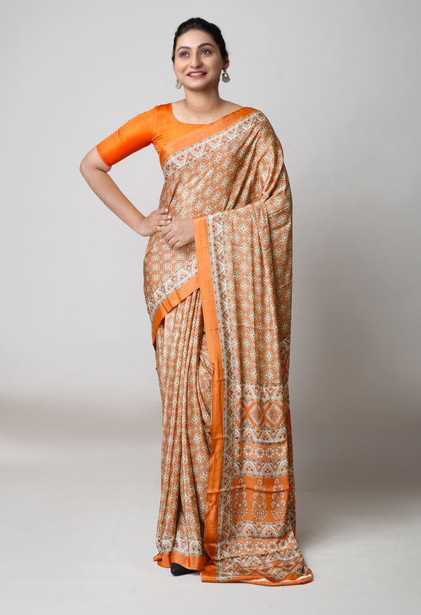 Mustard Yellow Pure  Block Printed Soft Silk Saree-UNM73473