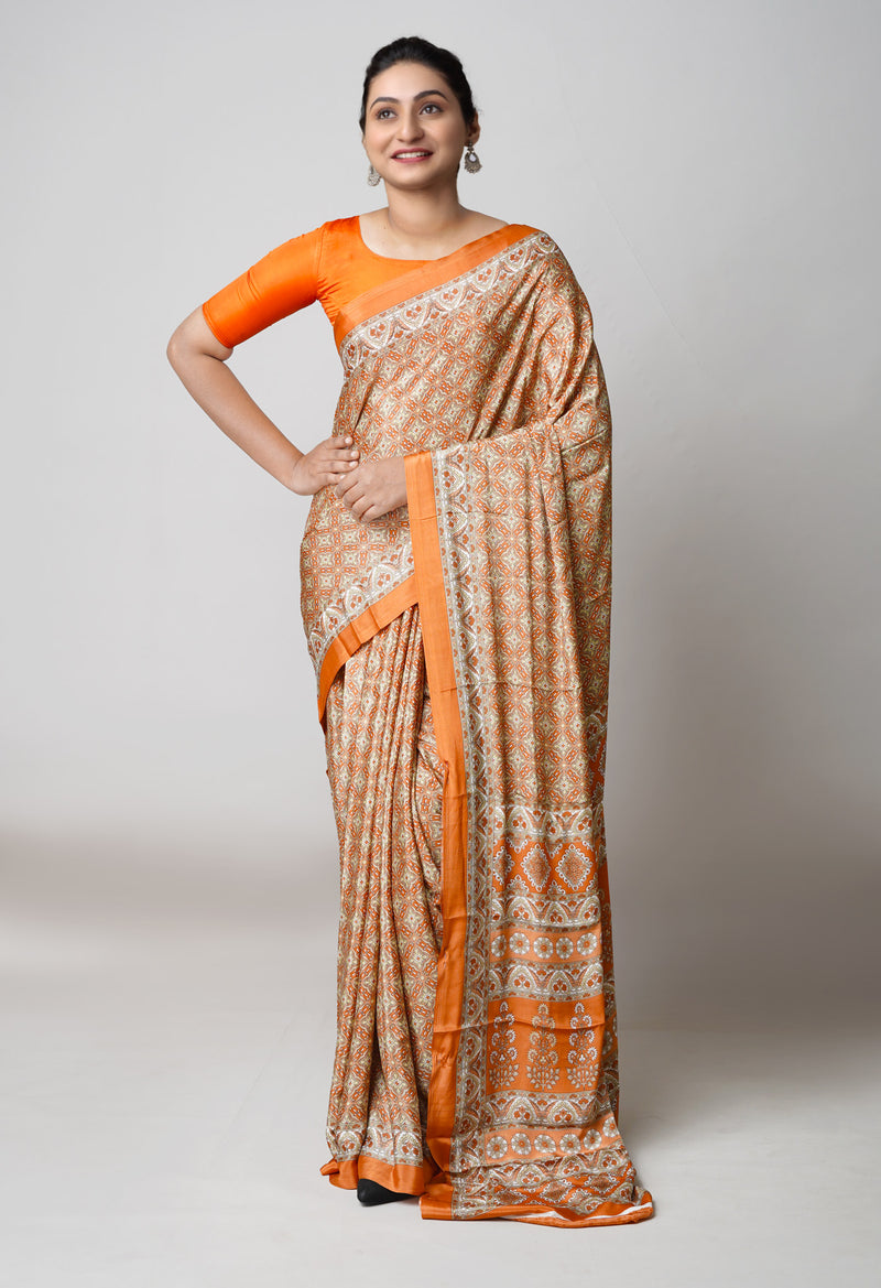 Mustard Yellow Pure  Block Printed Soft Silk Saree-UNM73473