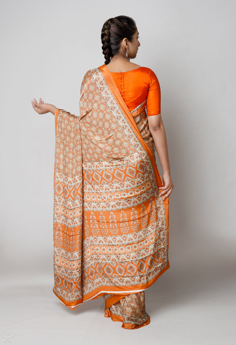 Mustard Yellow Pure  Block Printed Soft Silk Saree-UNM73473