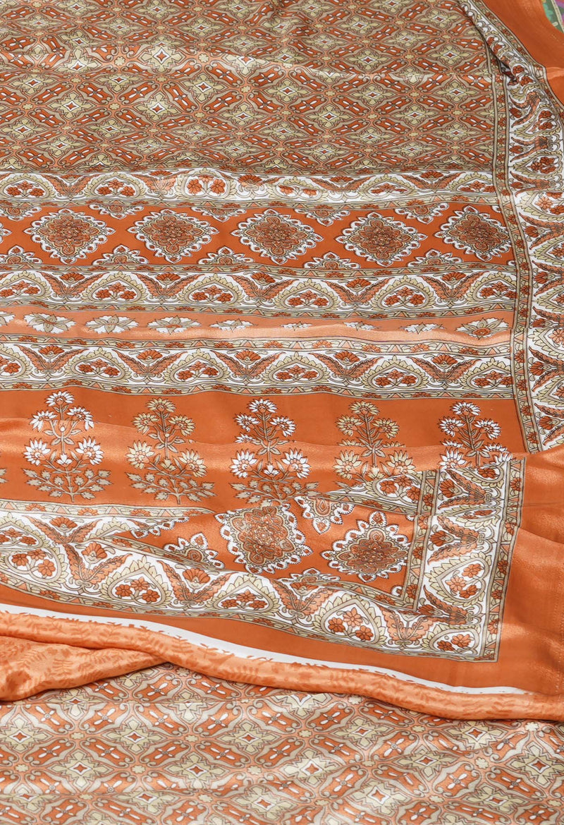Mustard Yellow Pure  Block Printed Soft Silk Saree-UNM73473