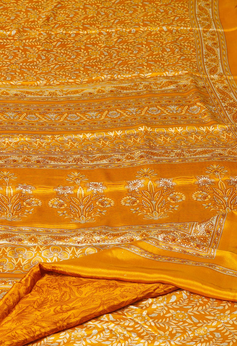 Mustard Yellow Pure  Block Printed Soft Silk Saree-UNM73474