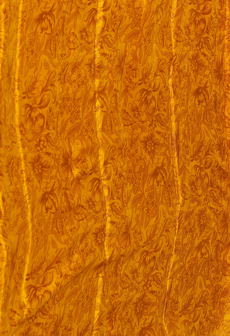 Mustard Yellow Pure  Block Printed Soft Silk Saree-UNM73474