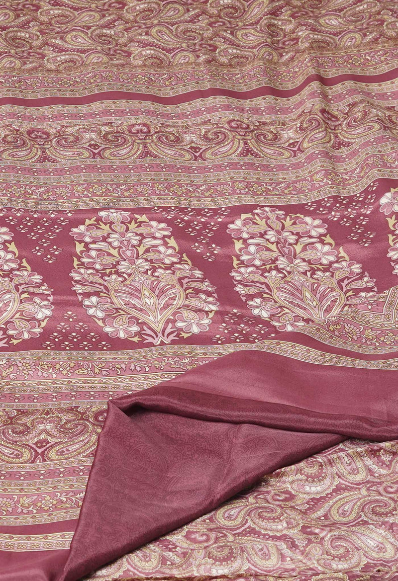 French Clay Pink Pure  Block Printed Soft Silk Saree-UNM73476