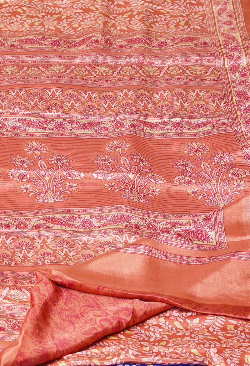 French Clay Pink Pure  Block Printed Soft Silk Saree-UNM73477
