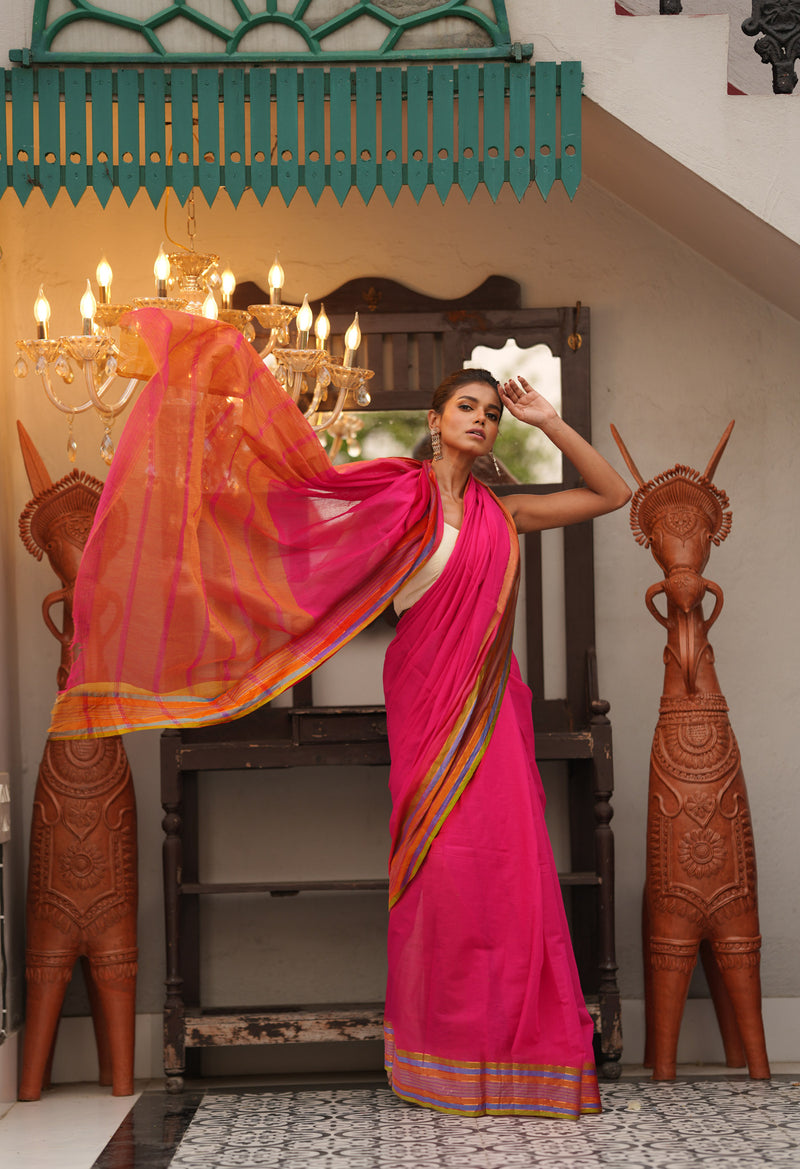Pink Pure Mangalgiri Cotton Saree-UNM73485