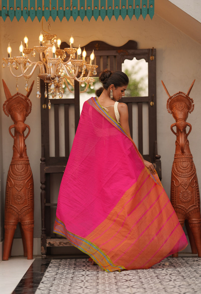 Pink Pure Mangalgiri Cotton Saree-UNM73485